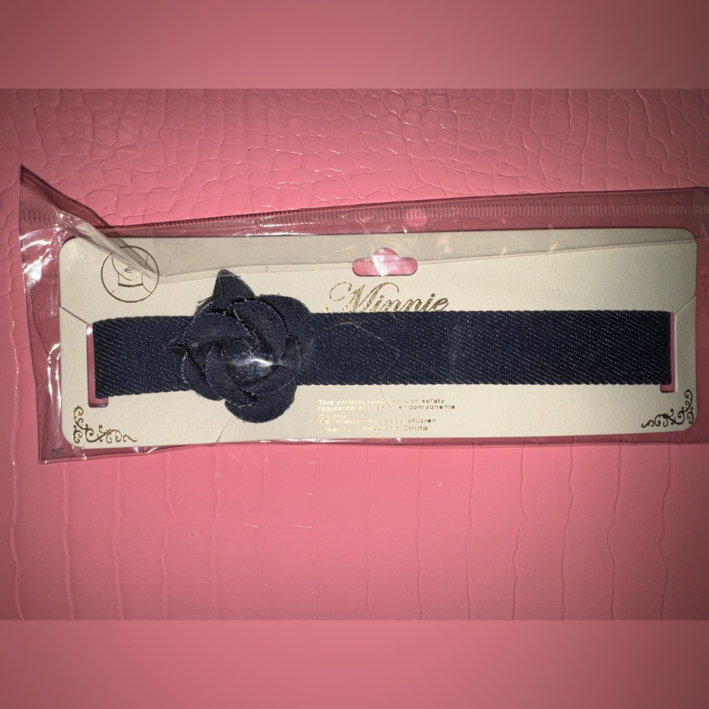 Minnie Dark Blue Necklace with Floral Accent Chocker